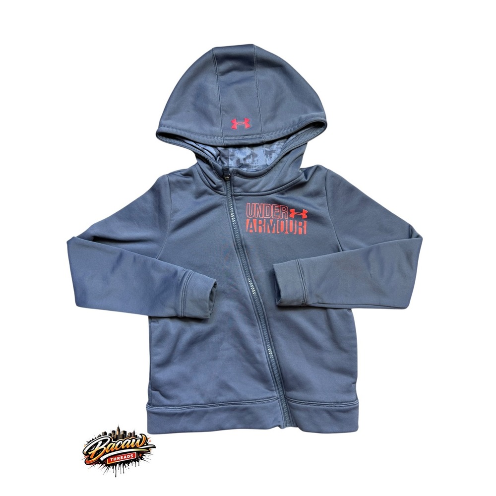 Under Armour Storm Boys Gray Orange Full Zip ColdGear Fleece Hoodie 1298863 YMD